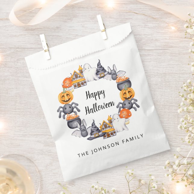 Personalized Cute Happy Halloween Illustration Favour Bag (Clipped)