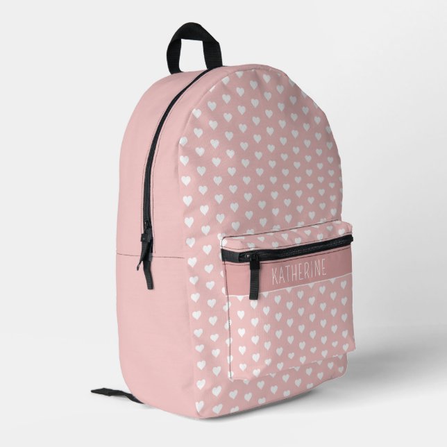 Personalized Cute Hearts Pattern Pink Printed Backpack (Back Corner Left)