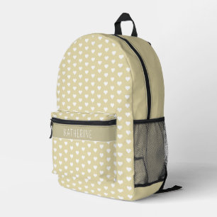 Personalized Cute Hearts Pattern Tan Shade Printed Backpack
