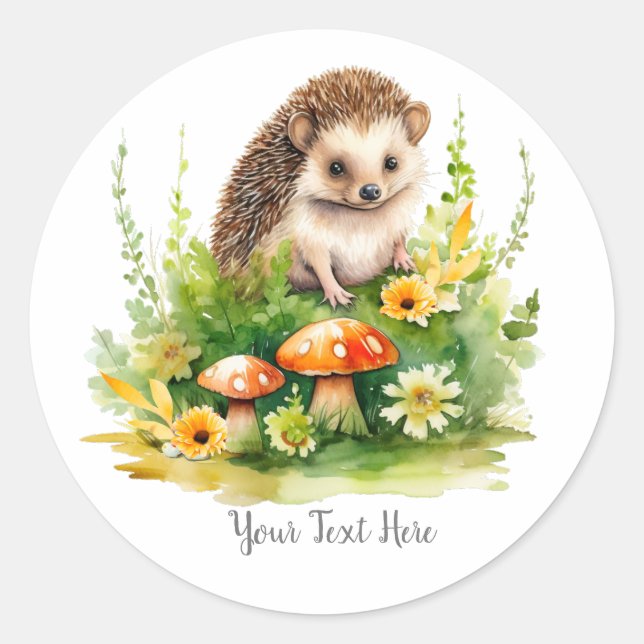 Personalized Cute Hedgehog Classic Round Sticker (Front)