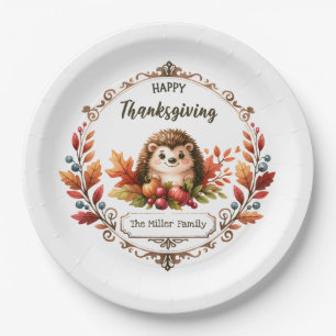 Personalized Cute Hedgehog Happy Thanksgiving  Paper Plate