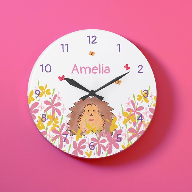 Personalized Cute Hedgehog Nursery Large Clock (Creator Uploaded)