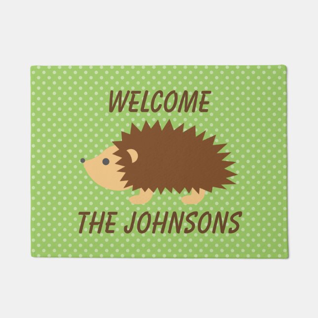 Personalized cute hedgehog welcome door mat (Front)