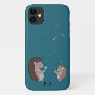 Personalized Cute Hedgehogs With Dandelions iPhone 11 Case