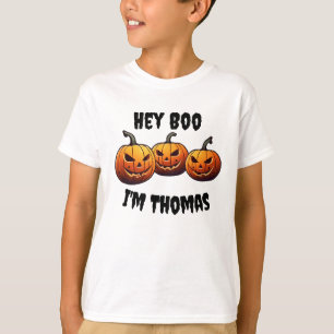 Personalized Cute Hey Boo pumpkins Halloween boys T-Shirt
