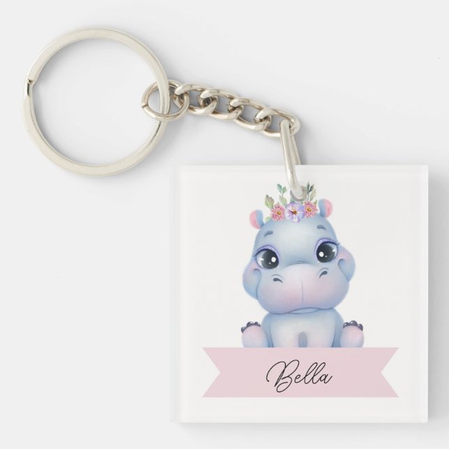 Personalized cute hippo  keychain (Front)