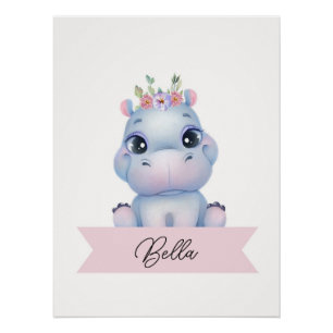 Personalized cute hippo Nursery  Poster