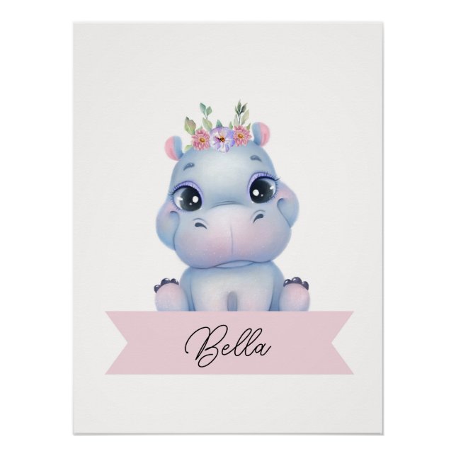 Personalized cute hippo Nursery  Poster (Front)