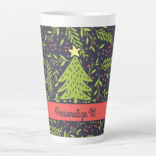 PERSONALIZED Cute Holiday Evergreens Latte Mug