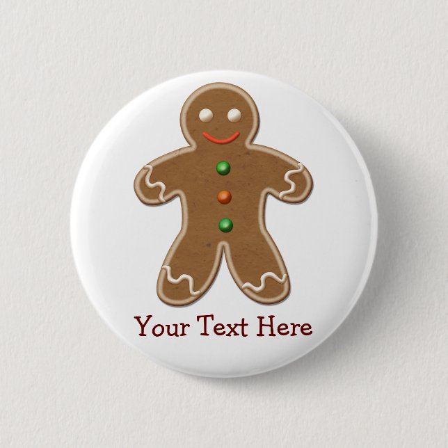 Personalized Cute Holiday Gingerbread Man 2 Inch Round Button (Front)