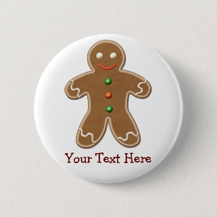 Personalized Cute Holiday Gingerbread Man 2 Inch Round Button
