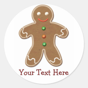 Personalized Cute Holiday Gingerbread Man Classic Round Sticker