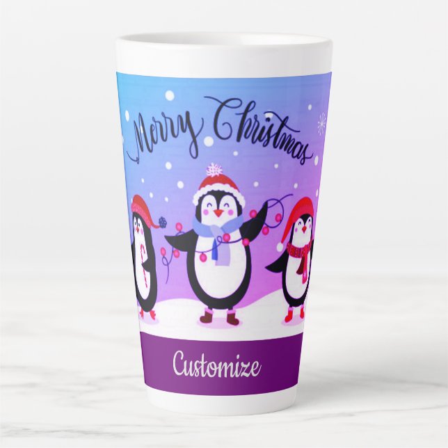 Personalized Cute Holiday Penguins 2 Latte Mug (Front)