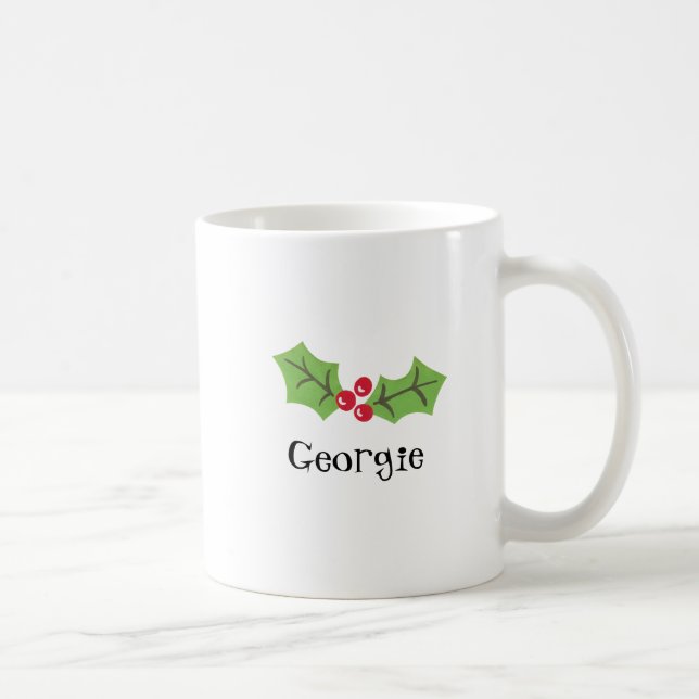 Personalized Cute Holly & Berries Christmas Coffee Mug (Right)