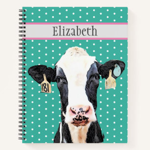 Personalized Cute Holstein Cow Animal Name Notebook