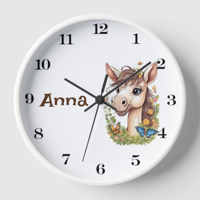 Personalized Cute Horse Wall Clock: Charming and C Clock (Front)