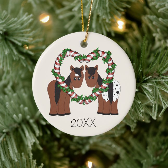 Personalized Cute Horses First Christmas Together Ceramic Ornament (Tree)