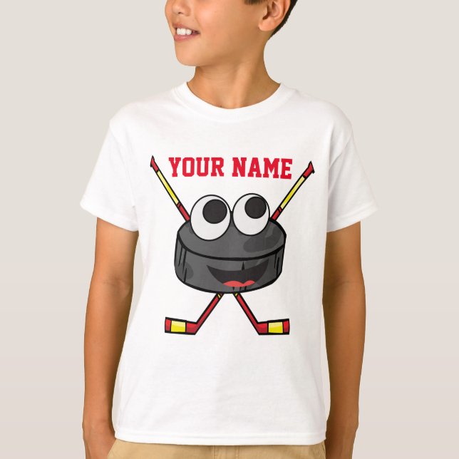 Personalized cute Ice Hockey puck and sticks T-Shirt (Front)
