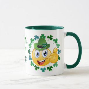 Personalized Cute Irish Emoji with Shamrock Mug