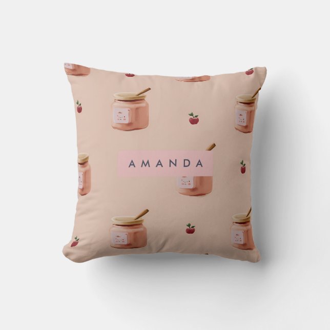 Personalized Cute Jam Jar Pattern Throw Pillow (Front)