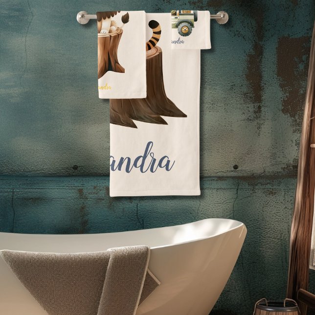 Personalized Cute Jungle Animals Kids  Bath Towel Set (Creator Uploaded)