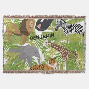 Personalized Cute Jungle Animals Safari Boy Girl Throw Blanket
