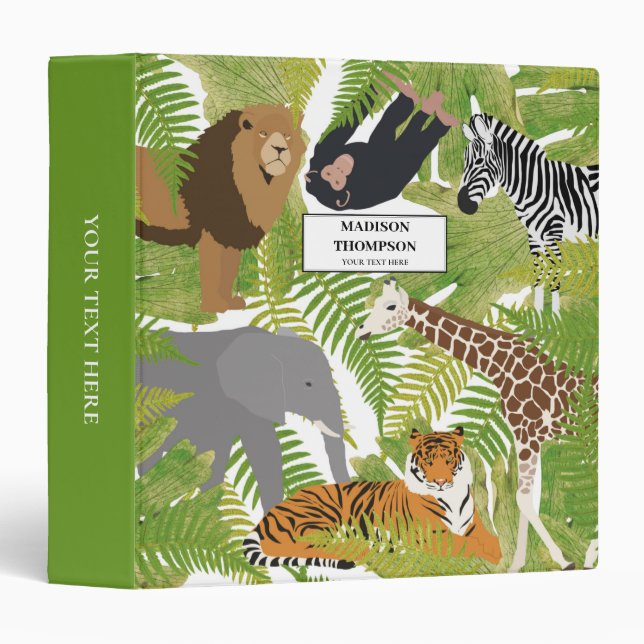 Personalized Cute Jungle Animals Safari School Binder (Front/Spine)