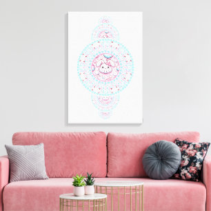 Personalized Cute Kawaii Bunny Ornamental Mandala Canvas Print