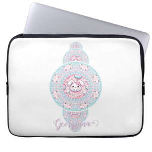 Personalized Cute Kawaii Bunny Ornamental Mandala Laptop Sleeve