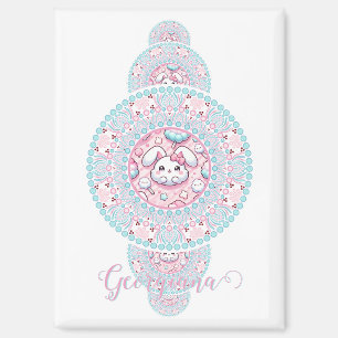 Personalized Cute Kawaii Bunny Ornamental Mandala Magnet