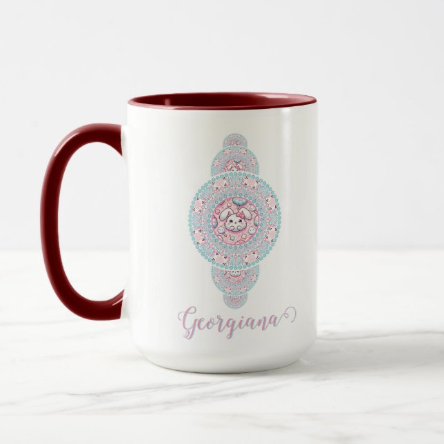 Personalized Cute Kawaii Bunny Ornamental Mandala Mug (Left)