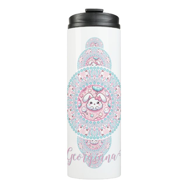 Personalized Cute Kawaii Bunny Ornamental Mandala Thermal Tumbler (Front)
