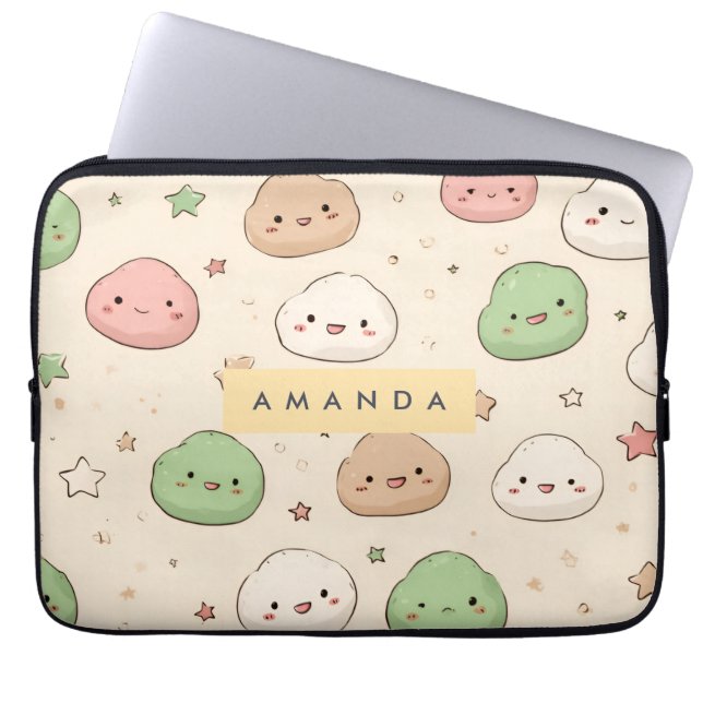 Personalized Cute Kawaii Mochi Pattern Laptop Sleeve (Front)