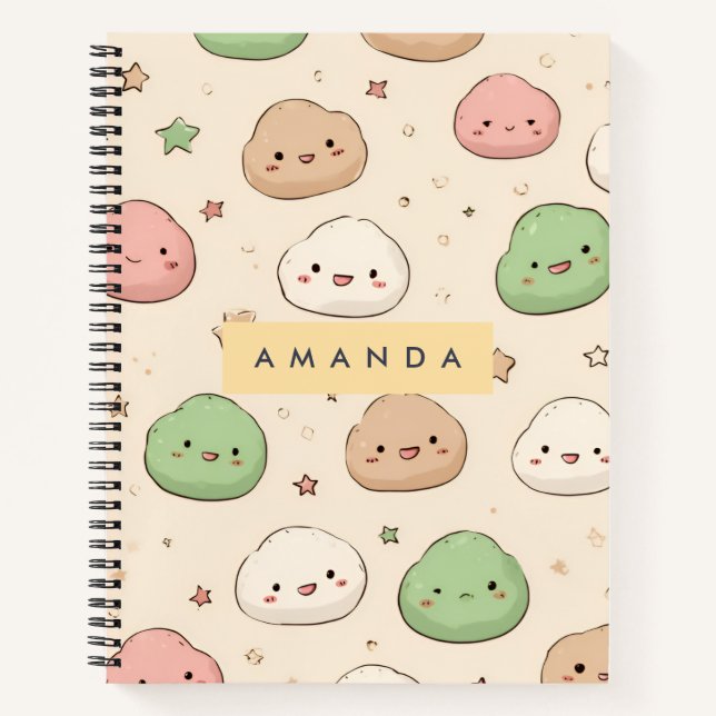 Personalized Cute Kawaii Mochi Pattern Notebook (Front)