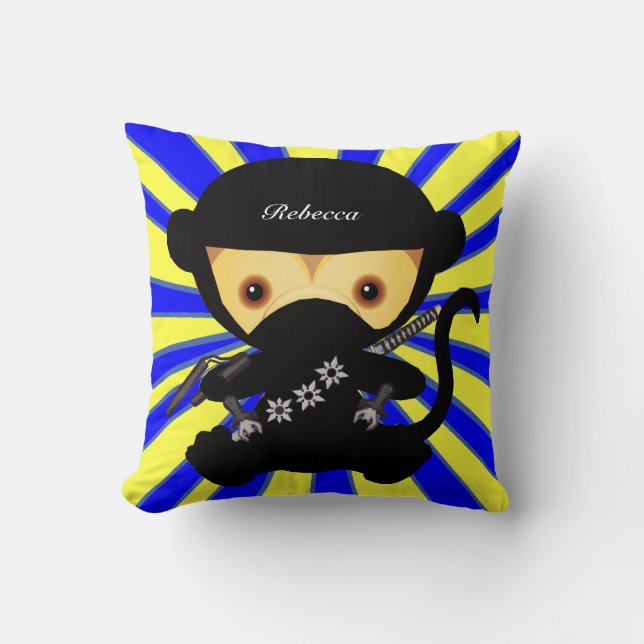 Personalized Cute kawaii ninja monkey Throw Pillow (Front)