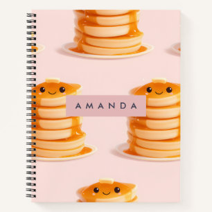 Personalized Cute Kawaii Pancake Stack with Syrup Notebook