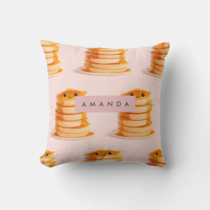 Personalized Cute Kawaii Pancake Stack with Syrup Throw Pillow