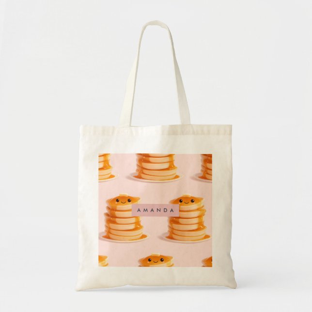Personalized Cute Kawaii Pancake Stack with Syrup Tote Bag (Front)