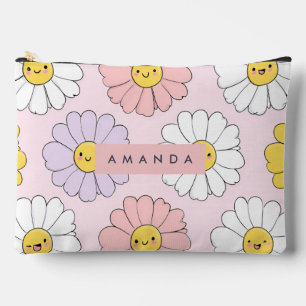 Personalized Cute Kawaii Pastel Daisy Flower Faces Accessory Pouch