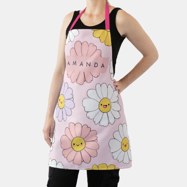 Personalized Cute Kawaii Pastel Daisy Flower Faces Apron (Insitu)