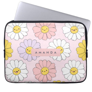 Personalized Cute Kawaii Pastel Daisy Flower Faces Laptop Sleeve