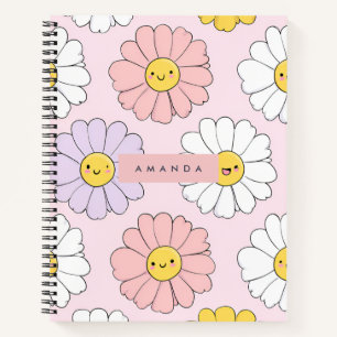 Personalized Cute Kawaii Pastel Daisy Flower Faces Notebook