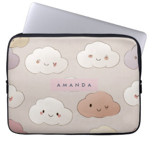 Personalized Cute Kawaii Pastel Smiling Clouds Laptop Sleeve