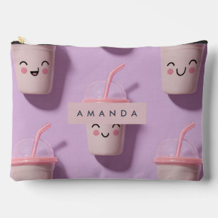 Personalized Cute Kawaii Pastel Smoothie Cup Faces Accessory Pouch