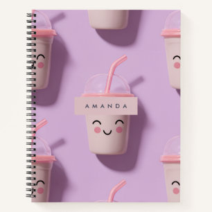 Personalized Cute Kawaii Pastel Smoothie Cup Faces Notebook