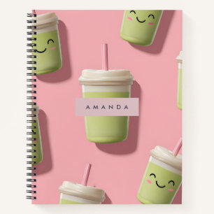 Personalized Cute Kawaii Pastel Smoothie Matcha Notebook