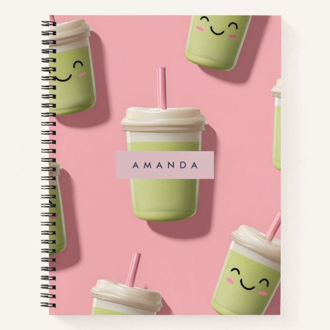 Personalized Cute Kawaii Pastel Smoothie Matcha Notebook (Front)