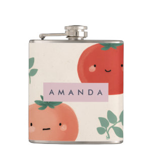 Personalized Cute Kawaii Pastel Tomato Faces Hip Flask