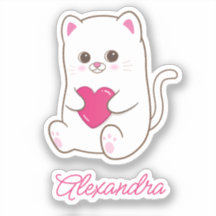 Personalized Cute Kawaii Pink Heart Cat Name