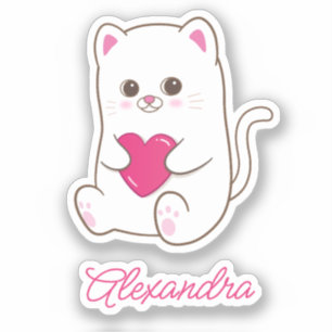 Personalized Cute Kawaii Pink Heart Cat Name